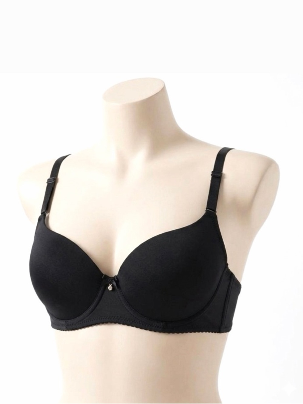 New Solid Black Underwire Push Up Medium Stretch Minimalist Rhinestone Bra